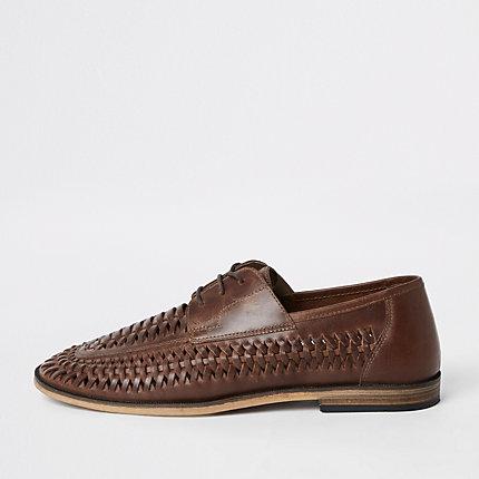 River Island Mens Leather Woven Lace-up Derby Shoes