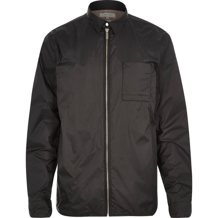 River Island Mensblack Nylon Shirt Jacket