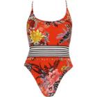 River Island Womens Floral Stripe Waist Swimsuit