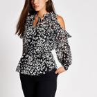 River Island Womens Printed Tie Neck Cold Shoulder Blouse