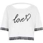 River Island Womens White 'love' Embroidered Trim Cropped T-shirt