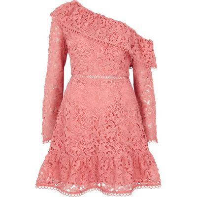 River Island Womens Lace One Shoulder Frill Occasion Dress