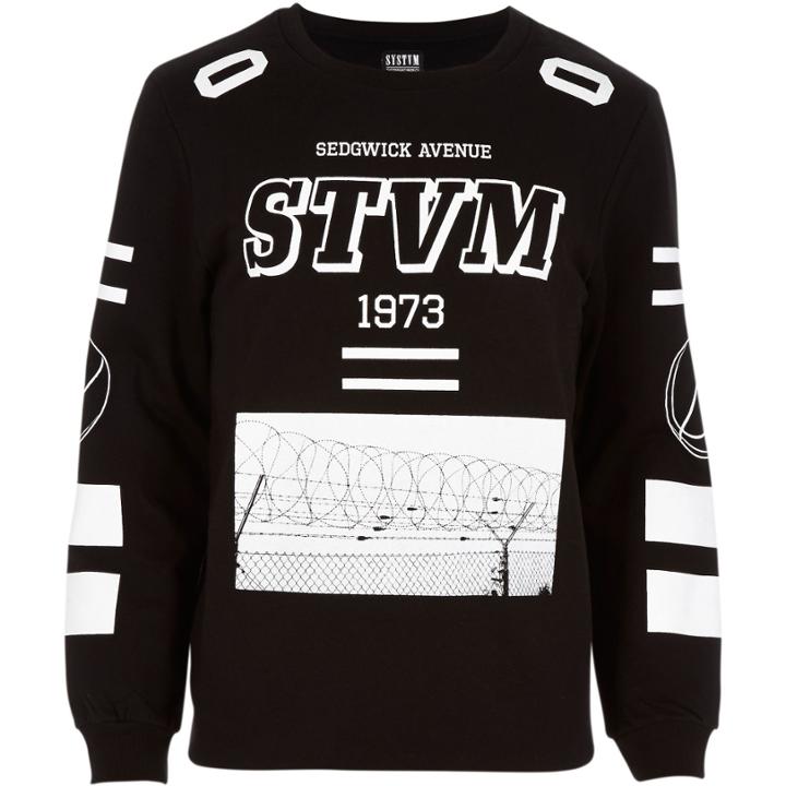 River Island Mensblack Systvm Slogan Print Sweatshirt