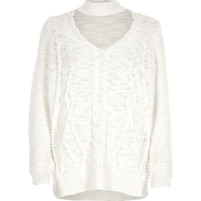 River Island Womens Choker Knit Cable Knit Sweater