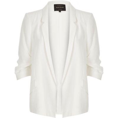 River Island Womens White Ruched Sleeve Blazer