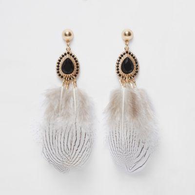 River Island Womens Feather Jewel Drop Earrings