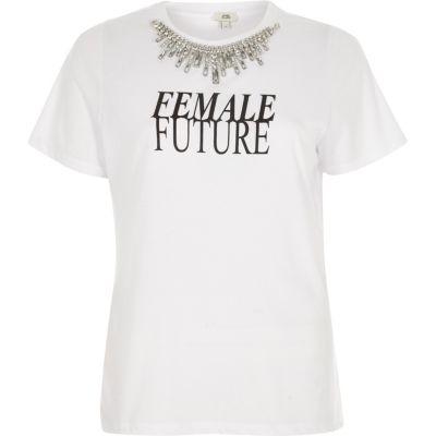 River Island Womens White 'female Future' Print Necklace T-shirt