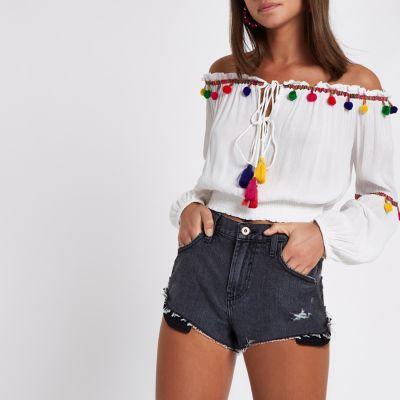 River Island Womens Wash Distressed Denim Hot Pants