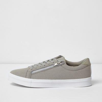 River Island Mens Perforated Zip Lace-up Sneakers