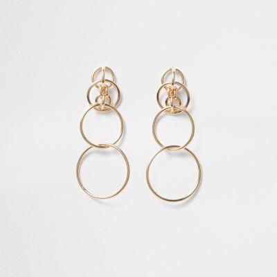 River Island Womens Gold Tone Interlink Hoop Drop Earrings