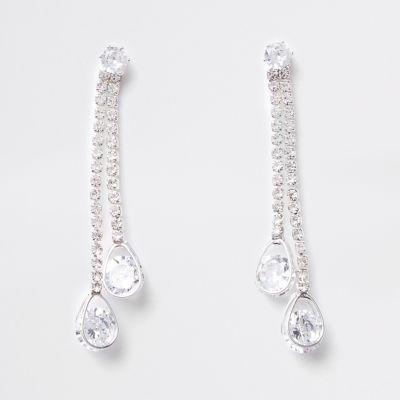 River Island Womens Cubic Zirconia Cup Chain Drop Earrings