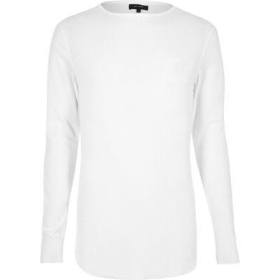 River Island Mens White Waffle Muscle Fit Long Sleeve T-shirt