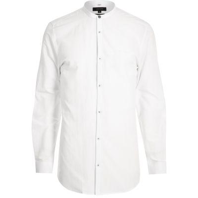 River Island Menswhite Smart Longline Grandad Shirt