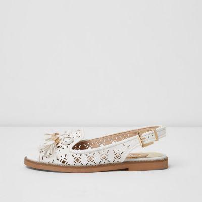 River Island Womens White Wide Fit Laser Cut Slingback Loafers