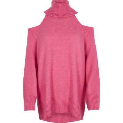 River Island Womens Cold Shoulder Roll Neck Longline Sweater