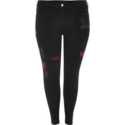 River Island Womens Plus Amelie Badge Super Skinny Jeans
