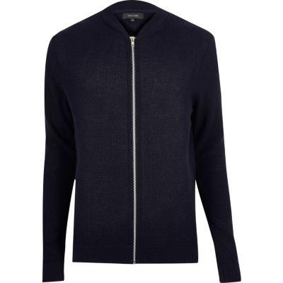 River Island Mensnavy Textured Knit Bomber Jacket