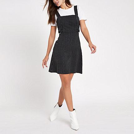 River Island Womens Stripe D-ring Belt Pinafore Mini Dress