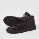 River Island Mensblack Premium Leather Strap Hi Top Trainers