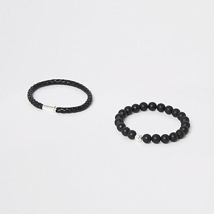 River Island Mens Bead And Rope Bracelet 2 Pack