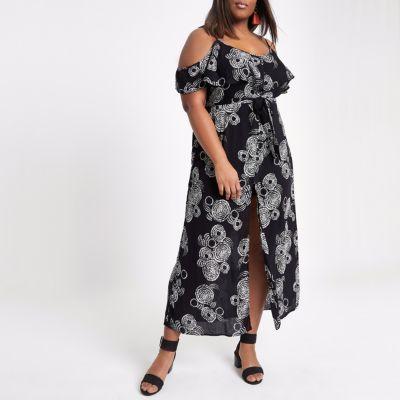 River Island Womens Plus Swirl Cold Shoulder Maxi Dress