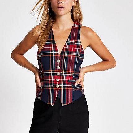 River Island Womens Check Embellished Waistcoat