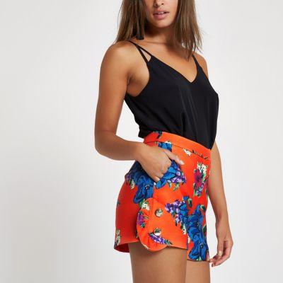 River Island Womens Floral Print Button Frill Shorts