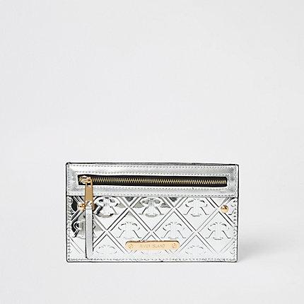 River Island Womens Silver Metallic Ri Card Holder Pouch Purse
