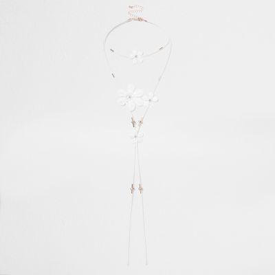 River Island Womens White Flower Multi Row Bolo Choker