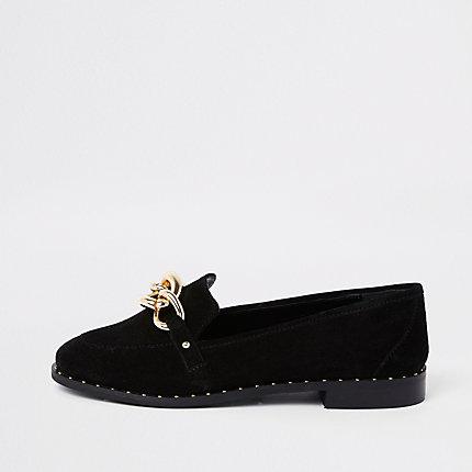 River Island Womens Suede Gold Tone Chain Loafers