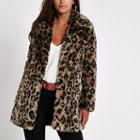 River Island Womens Petite Leopard Print Faux Fur Coat