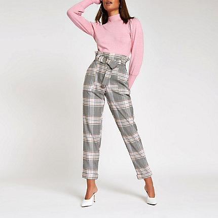 River Island Womens Check Paperbag Ring Belt Peg Pants