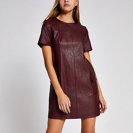 River Island Womens Faux Leather Swing Mini Dress