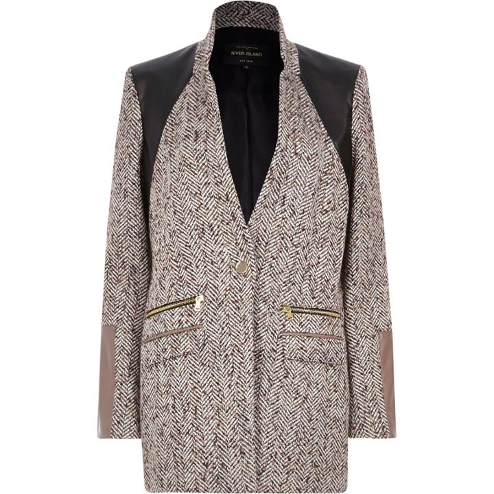River Island Womens Herringbone Inverse Collar Blazer