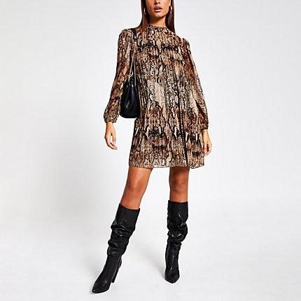 River Island Womens Snake Printed Pleated Swing Dress