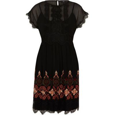 River Island Womens Embroidered Eyelash Lace Swing Dress