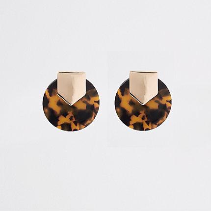 River Island Womens Gold Tone Tortoise Shell Stud Earrings