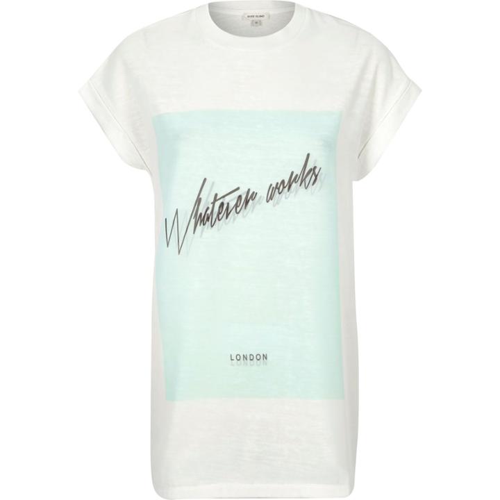 River Island Womens White Chiffon Layer Print Oversized T-shirt
