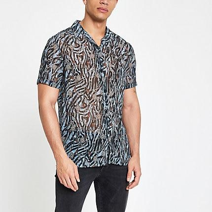 River Island Mens Sheer Baroque Print Shirt