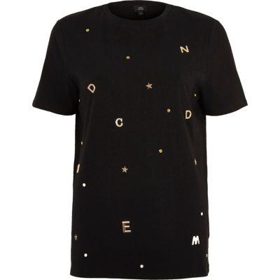 River Island Womens Gold Tone Letter Embellished T-shirt