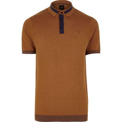 River Island Mens Slim Fit Knitted Short Sleeve Polo Shirt