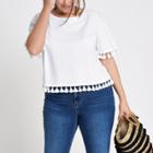 River Island Womens Plus White Pom Pom Trim T-shirt
