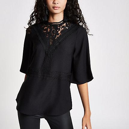 River Island Womens Lace Insert High Neck Top