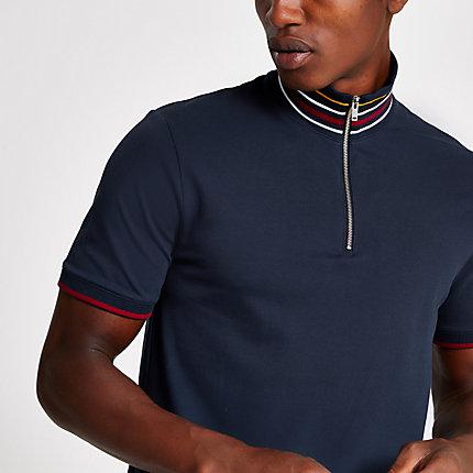 River Island Mens Selected Homme Zip Polo Shirt