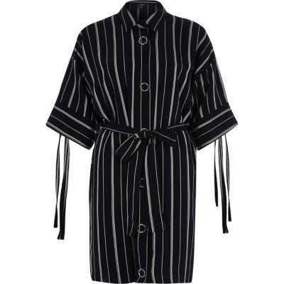 River Island Womens Stripe Print Eyelet Shirt Dress