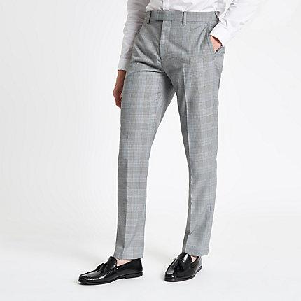 River Island Mens Check Stretch Slim Fit Suit Pants