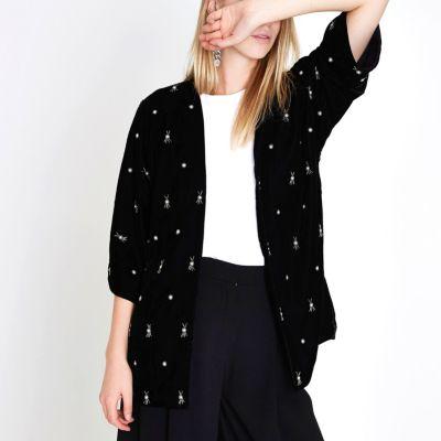 River Island Womens Faux Pearl Embellished Velvet Kimono