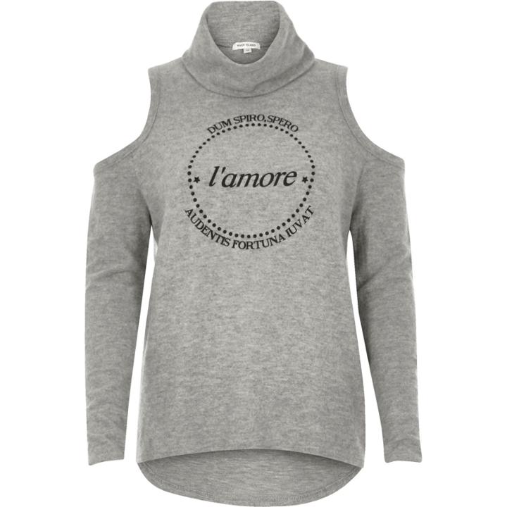 River Island Womens Slogan Cold Shoulder Top