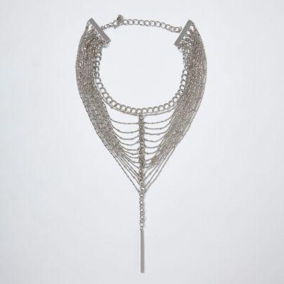 River Island Womens Silver Tone Layered Chain Drop Necklace