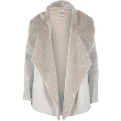 River Island Womens Plus Faux Suede Front Waterfall Cardigan